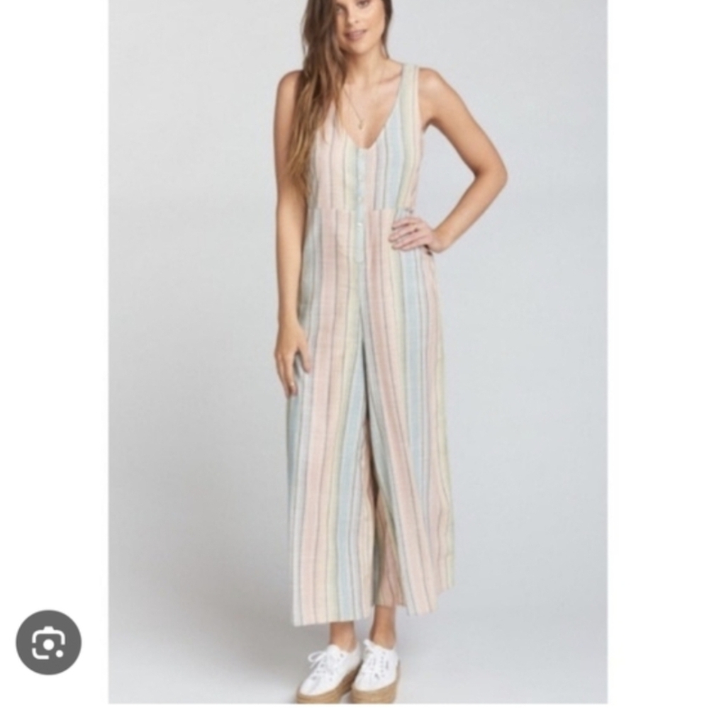 Indigo Rein Pastel Striped Linen Blend Jumpsuit With Belt Tie Womens Size S